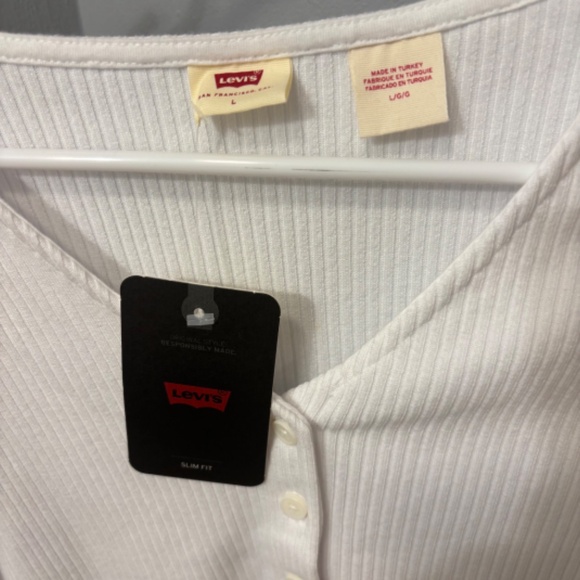 Levi’s White Ribbed Cropped Button Up Top NWT L | Y2K Slim Fit - Picture 2 of 7